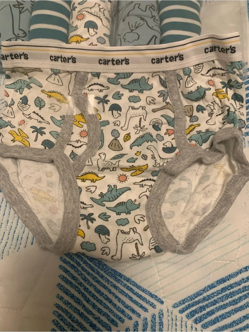 Carter's Boys Dino & Stripe Cotton Briefs - Teal, Gray, Yellow